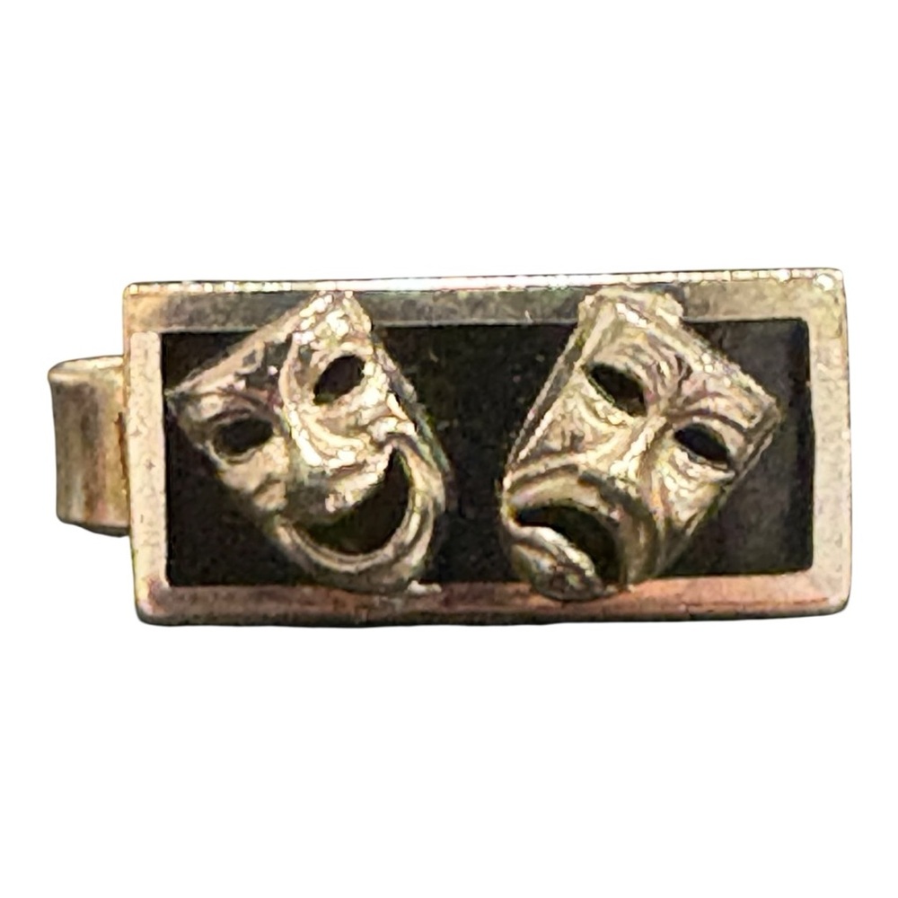 Vintage Comedy & Tragedy Mask Tie Clip Silver-Tone Theater Emblem JB7
